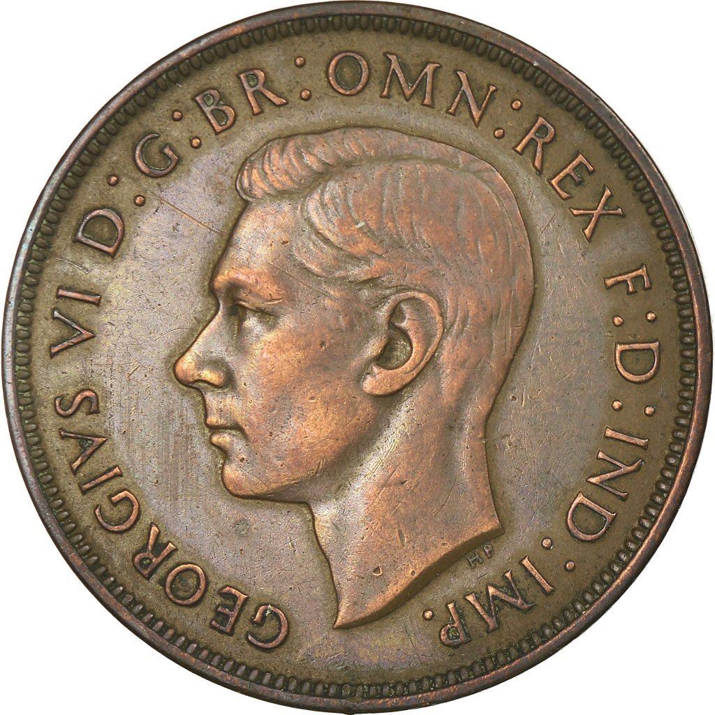 United Kingdom 1 Penny - George VI with 'IND:IMP' | Coin KM845 1937 - 1948