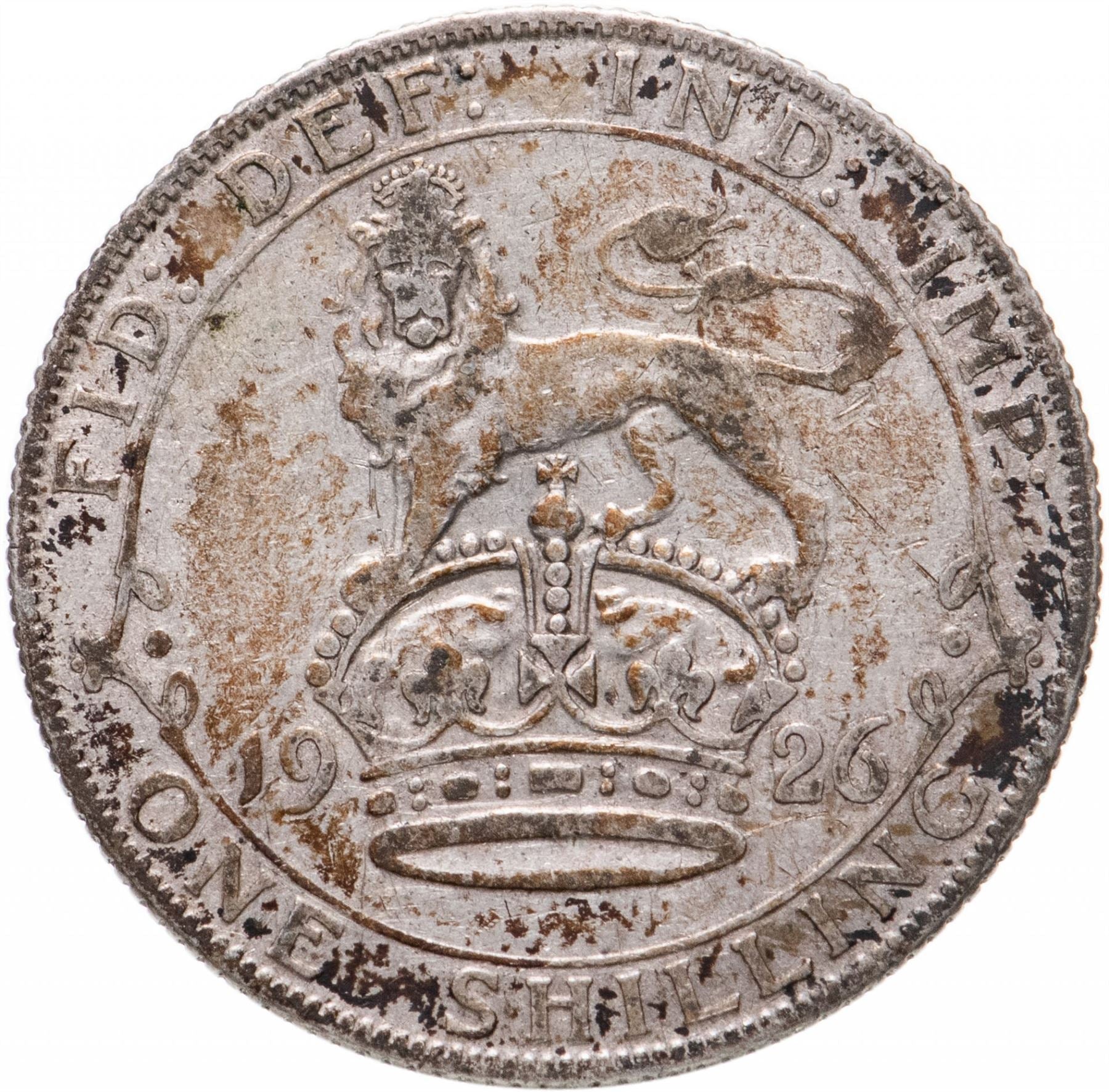 United Kingdom 1 Shilling Coin | George V 3rd type | Silver | Modified effigy | 1926 - 1927