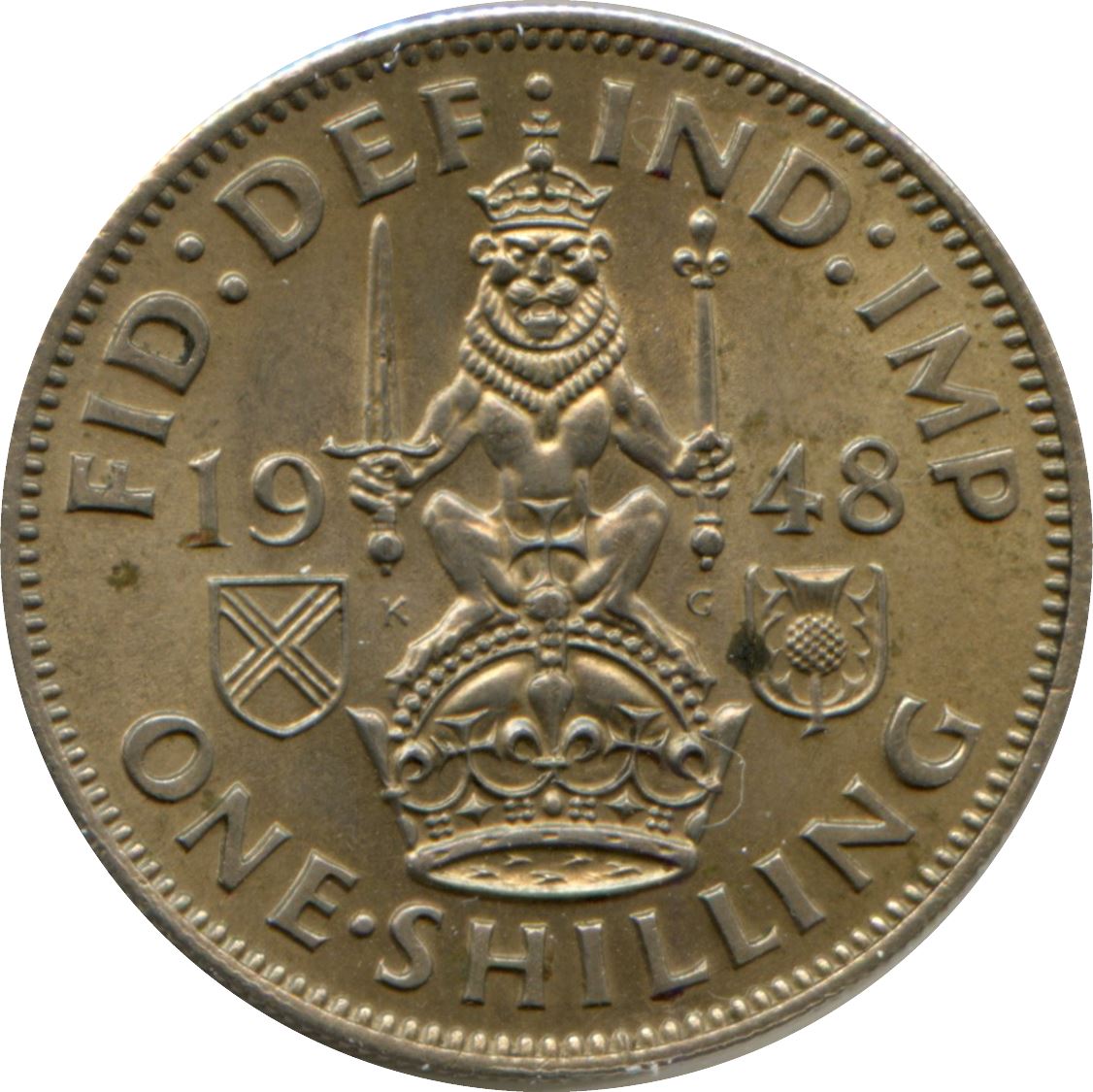 United Kingdom 1 Shilling - George VI Scottish crest | with 'IND:IMP' | Coin KM864 1947 - 1948