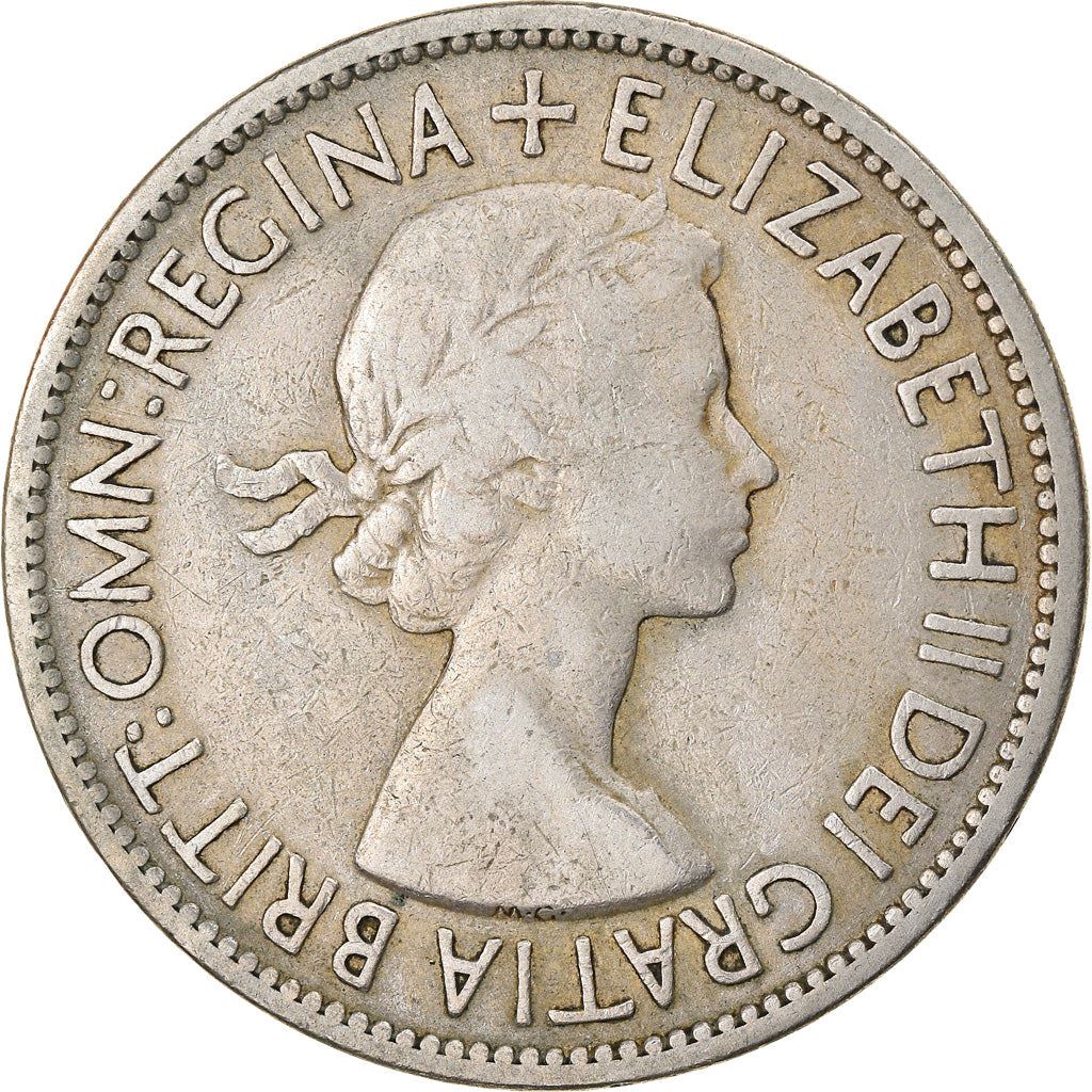 United Kingdom 1/2 Crown Coin | Britain | Queen Elizabeth II 1st portrait | with 'BRITT:OMN' | 1953