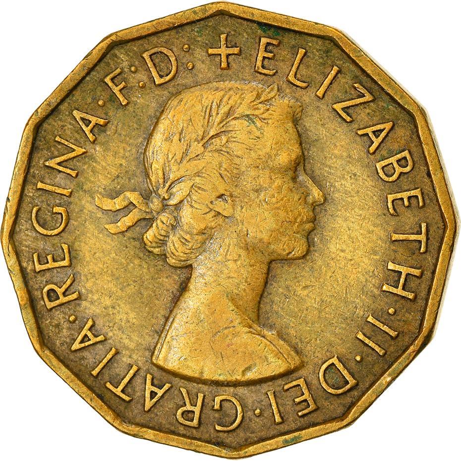 United Kingdom 3 Pence - Elizabeth II 1st portrait | without 'BRITT:OMN' | Coin KM900 1954 - 1970