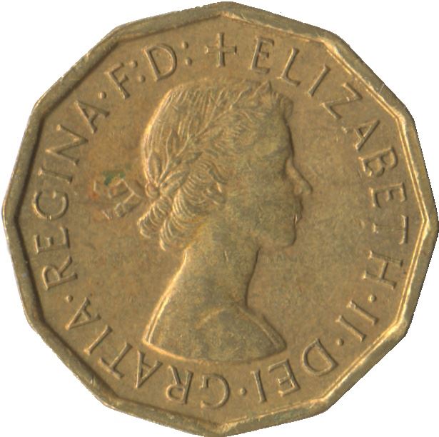 United Kingdom 3 Pence - Elizabeth II 1st portrait | without 'BRITT:OMN' | Coin KM900 1954 - 1970