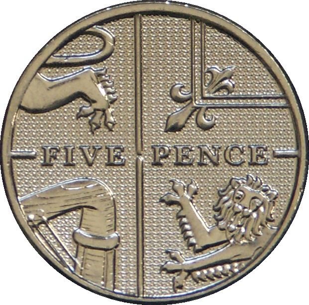 United Kingdom 5 Pence - Elizabeth II 4th portrait | Royal Shield, magnetic | Coin KM1109d 2011 - 2015