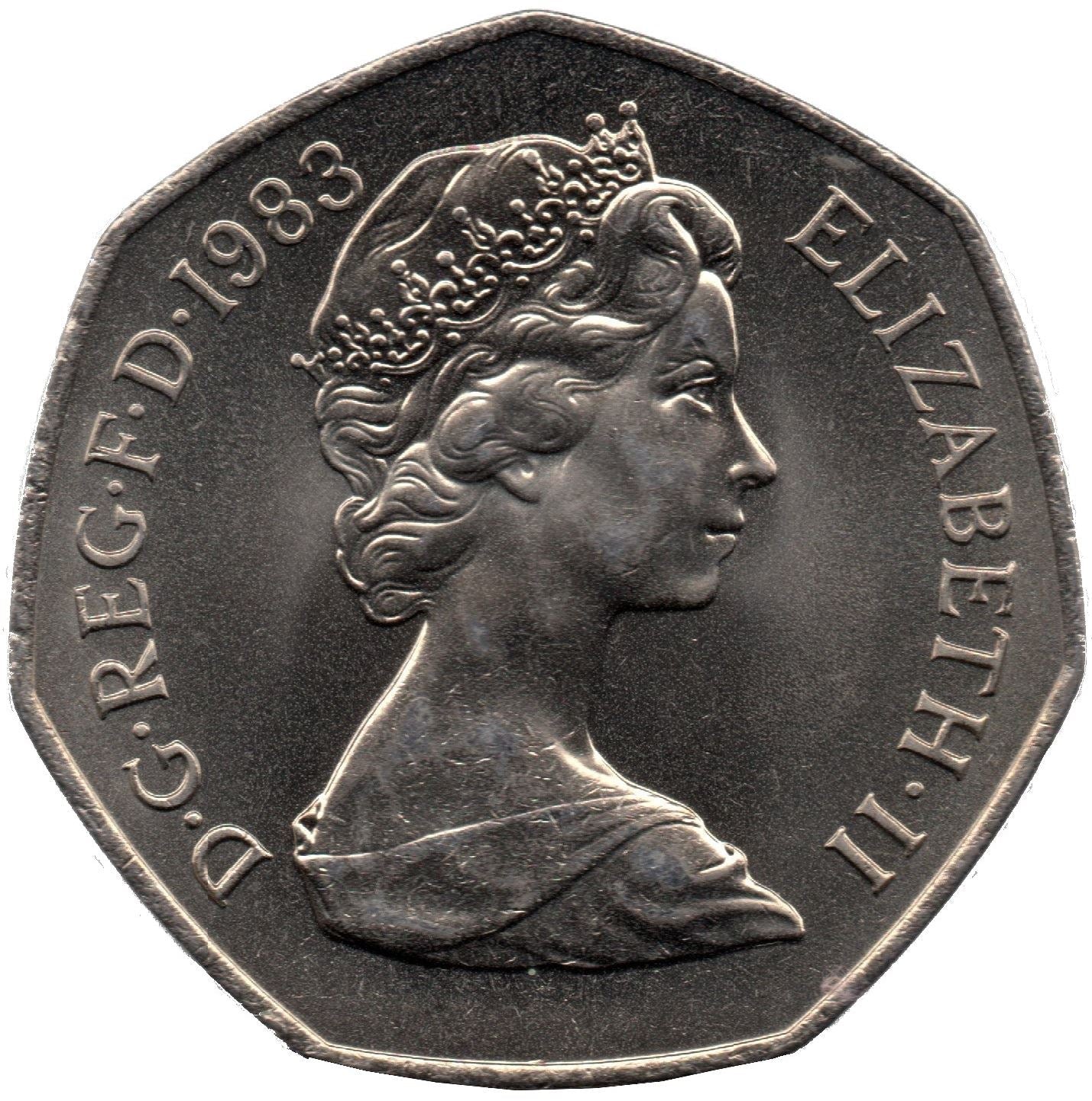 United Kingdom 50 Pence Coin | Elizabeth II 2nd portrait | 1982 - 1984