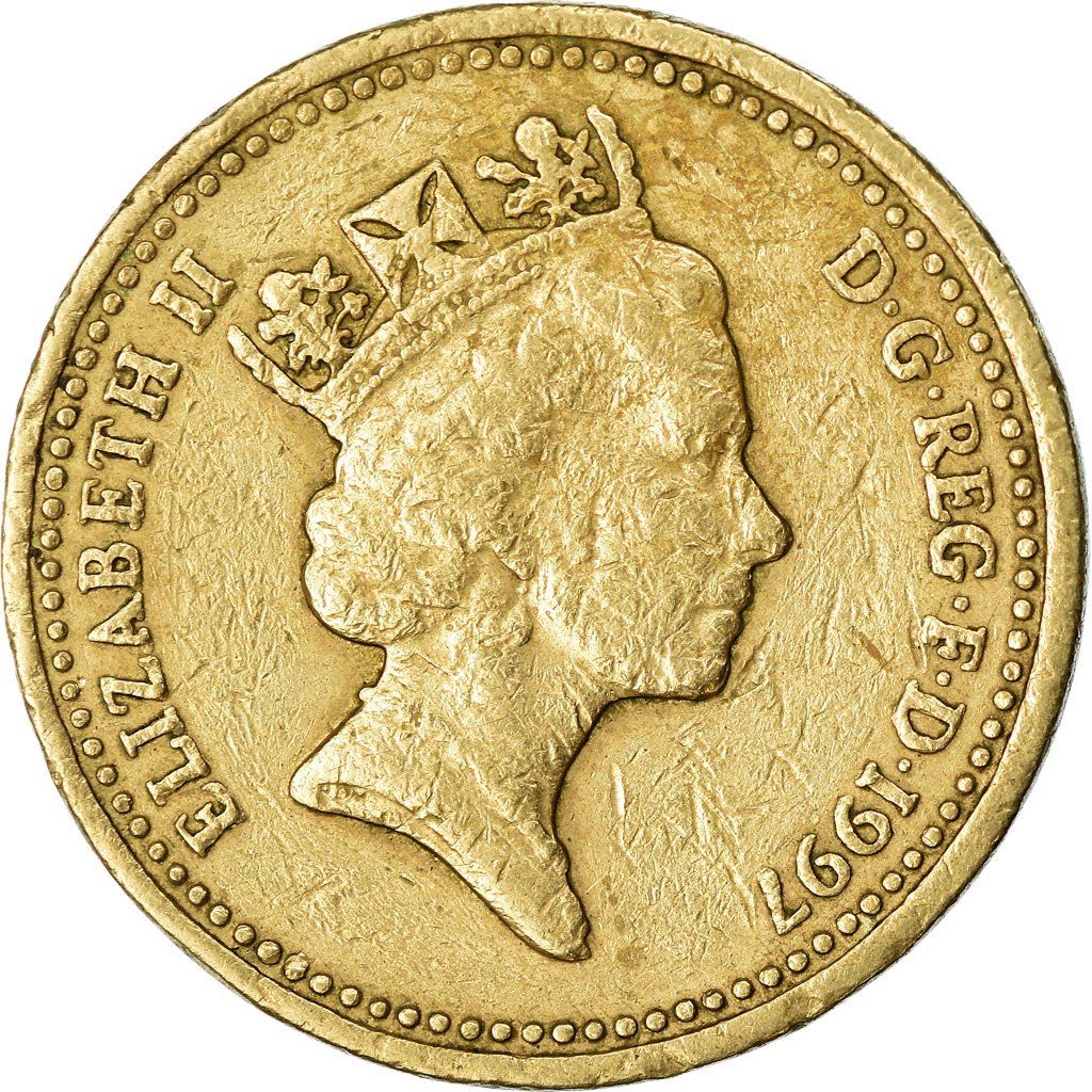 United Kingdom Coin 1 Pound | Elizabeth II 3rd portrait | English Lions | 1997