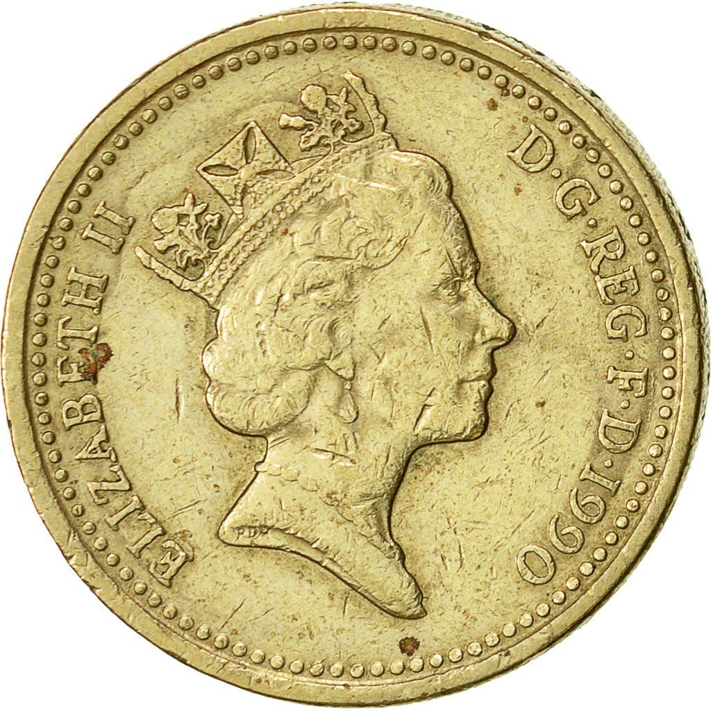 United Kingdom Coin 1 Pound | Elizabeth II 3rd portrait | Welsh Leek | 1985 - 1990