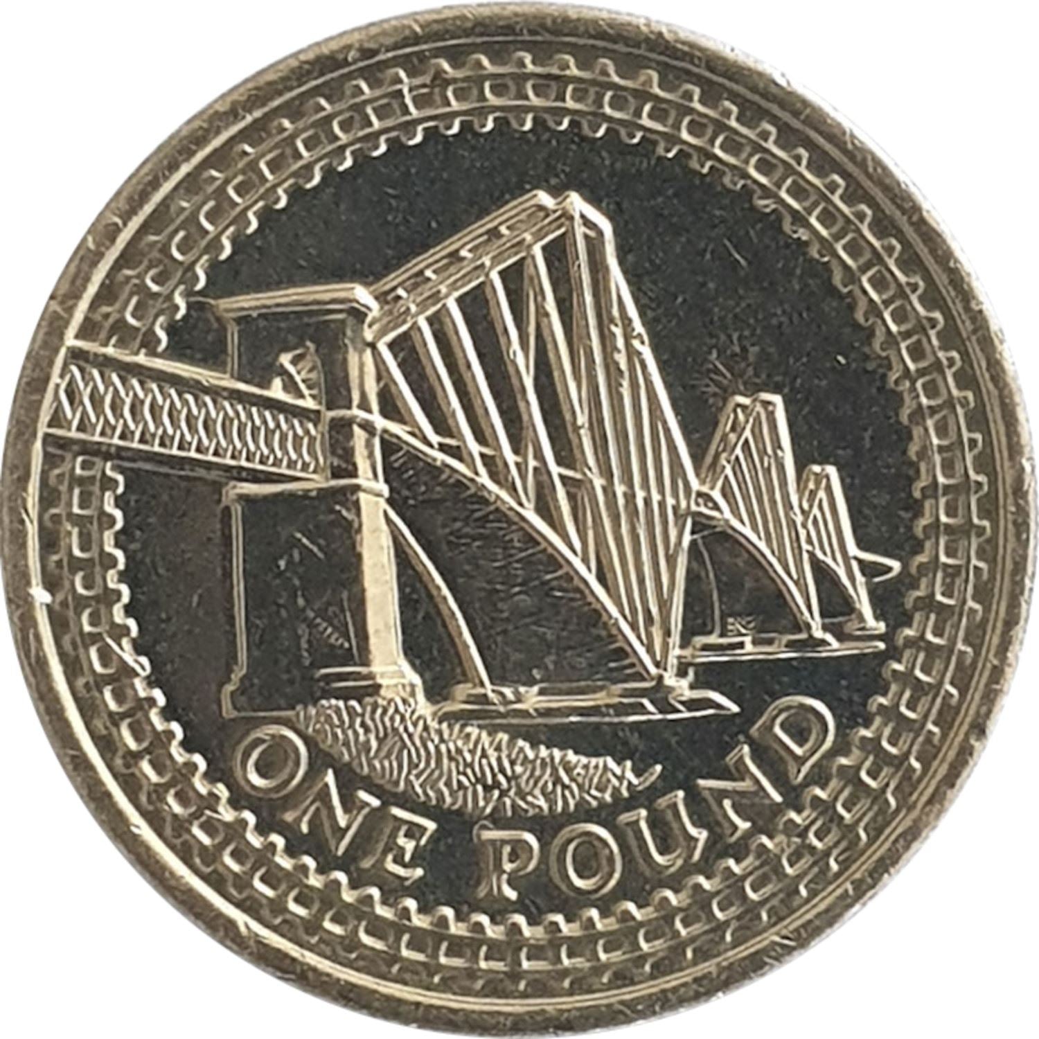 United Kingdom Coin 1 Pound | Elizabeth II 4th portrait | Forth Bridge | 2004