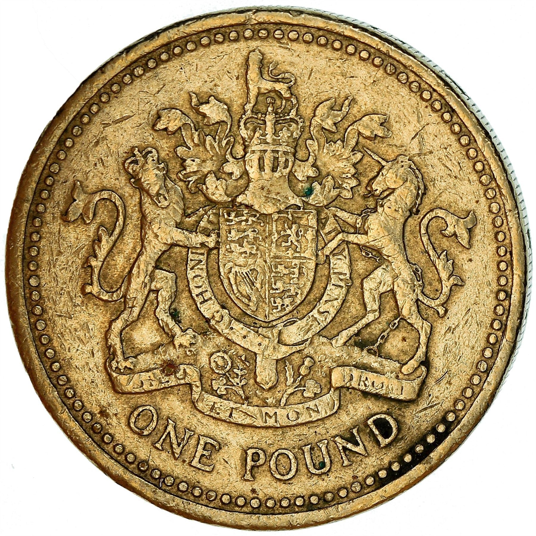 United Kingdom Coin 1 Pound | Elizabeth II 4th portrait | Royal Arms | 1998 - 2008