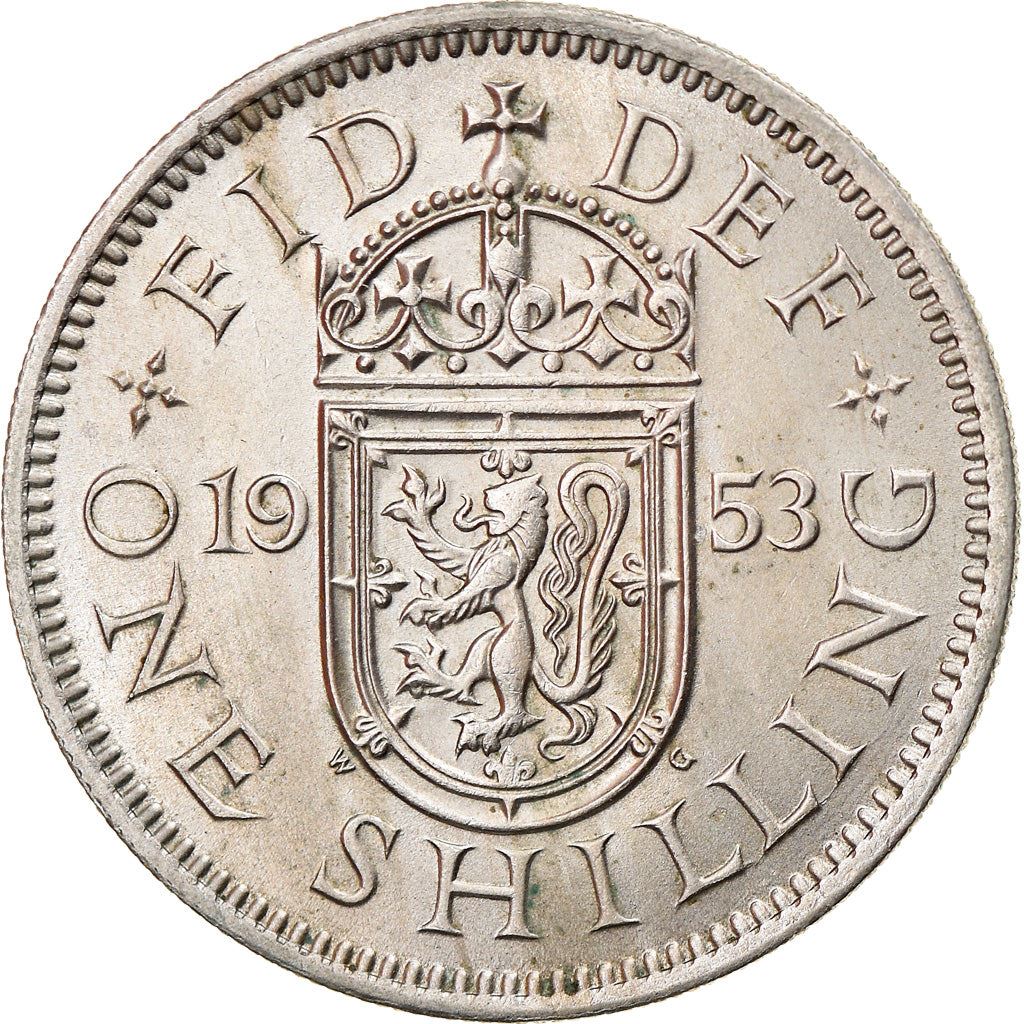 United Kingdom Coin 1 Shilling | Elizabeth II Scottish shield | with 'BRITT:OMN' | 1953