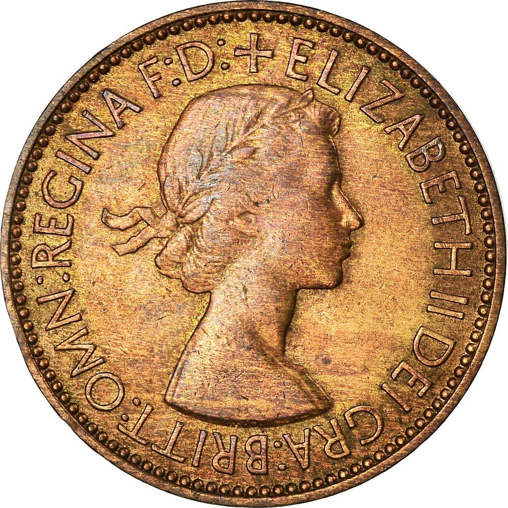 United Kingdom Coin ½ Penny | Elizabeth II 1st portrait | with 'BRITT:OMN' | 1953