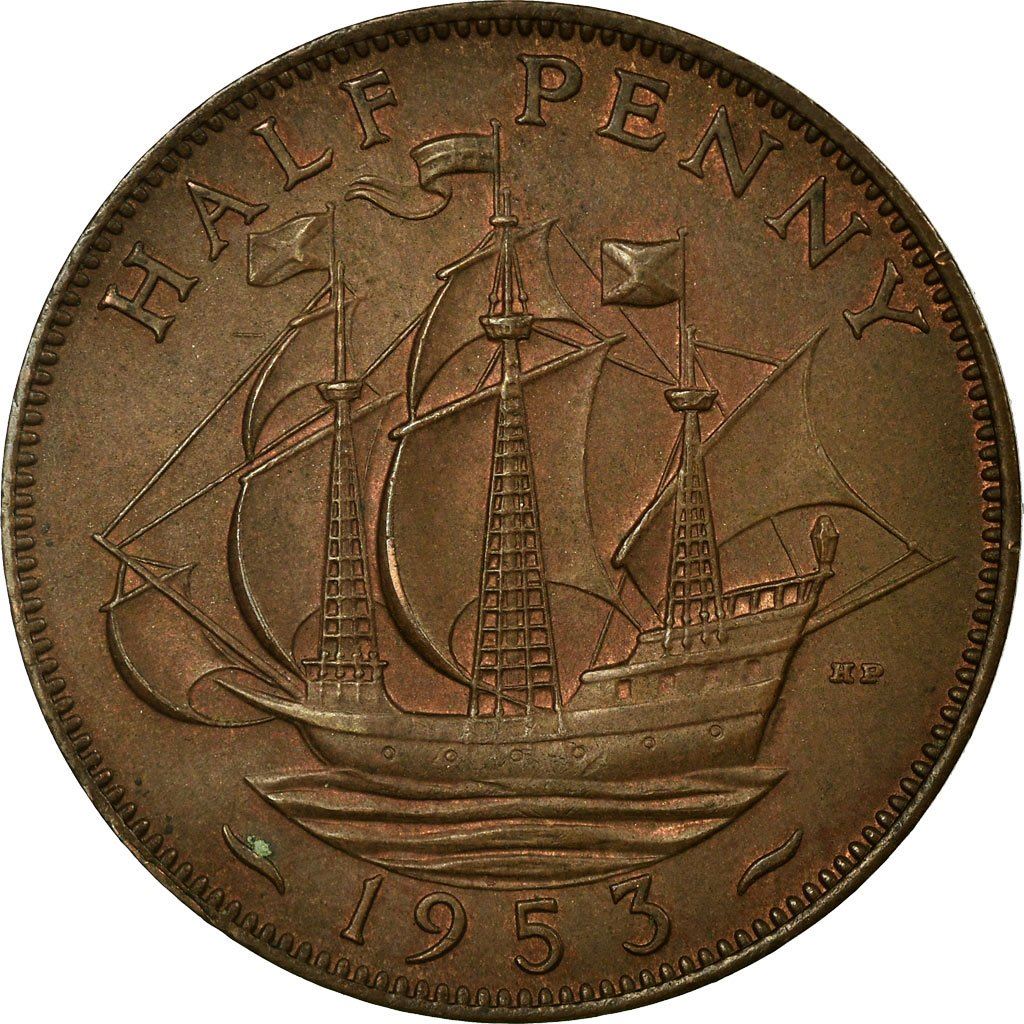 United Kingdom Coin ½ Penny | Elizabeth II 1st portrait | with 'BRITT:OMN' | 1953