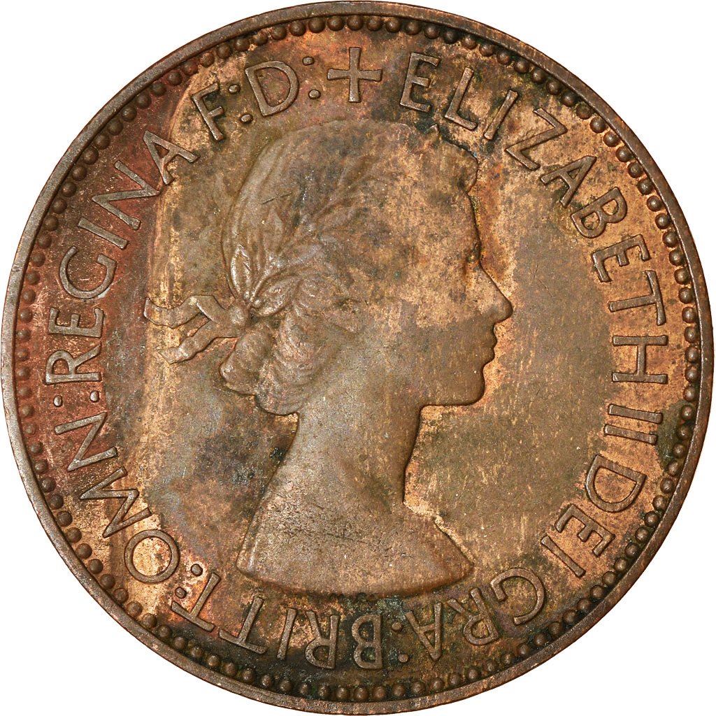 United Kingdom Coin ½ Penny | Elizabeth II 1st portrait | with 'BRITT:OMN' | 1953