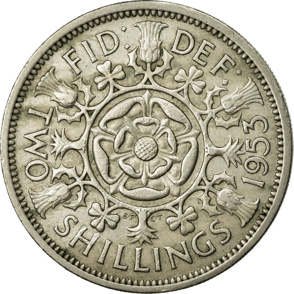 United Kingdom Coin 2 Shillings | Elizabeth II 1st portrait | with 'BRITT:OMN' | 1953