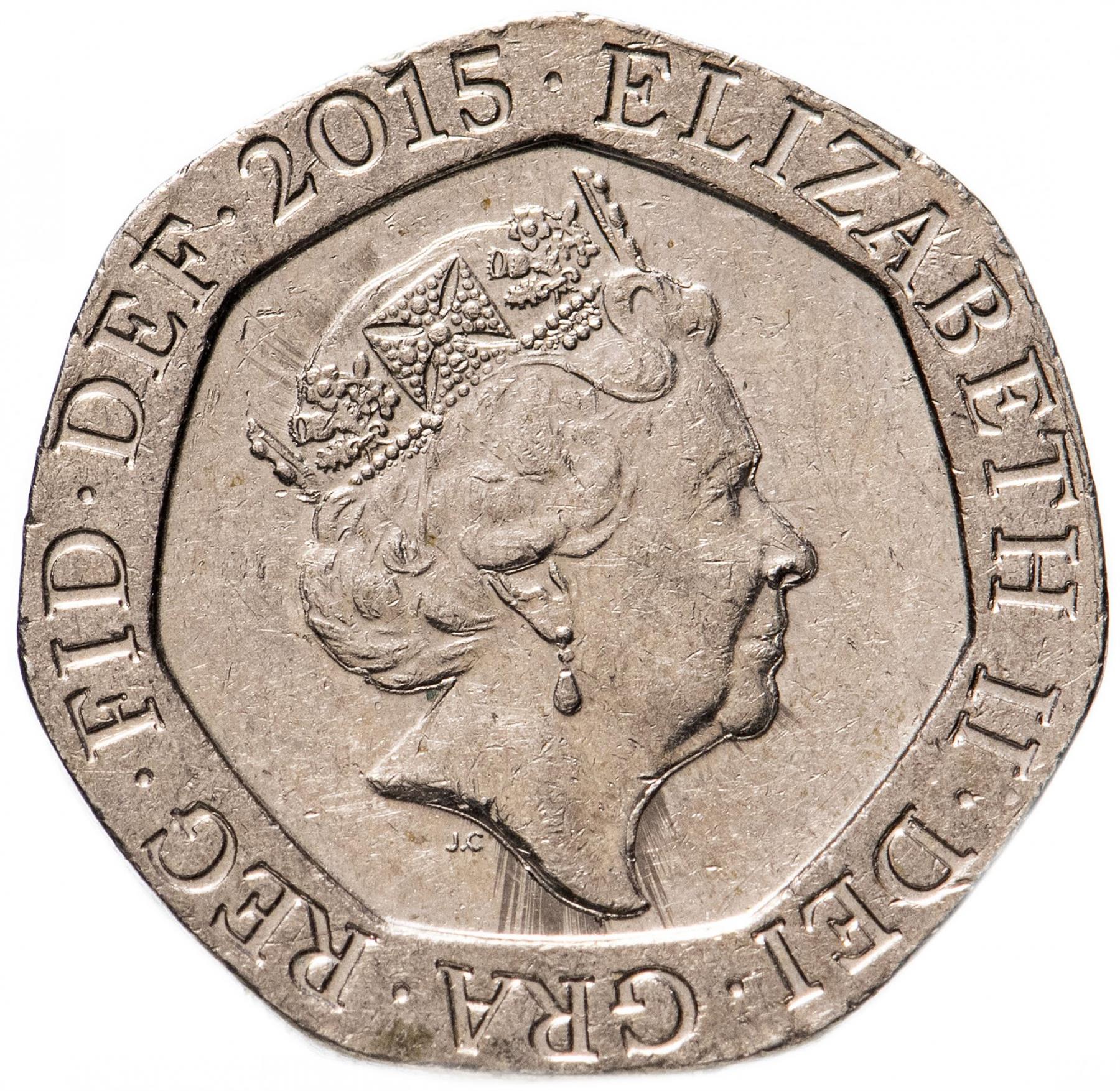 United Kingdom Coin 20 Pence | Elizabeth II 5th portrait | Royal Shield | 2015 - 2021