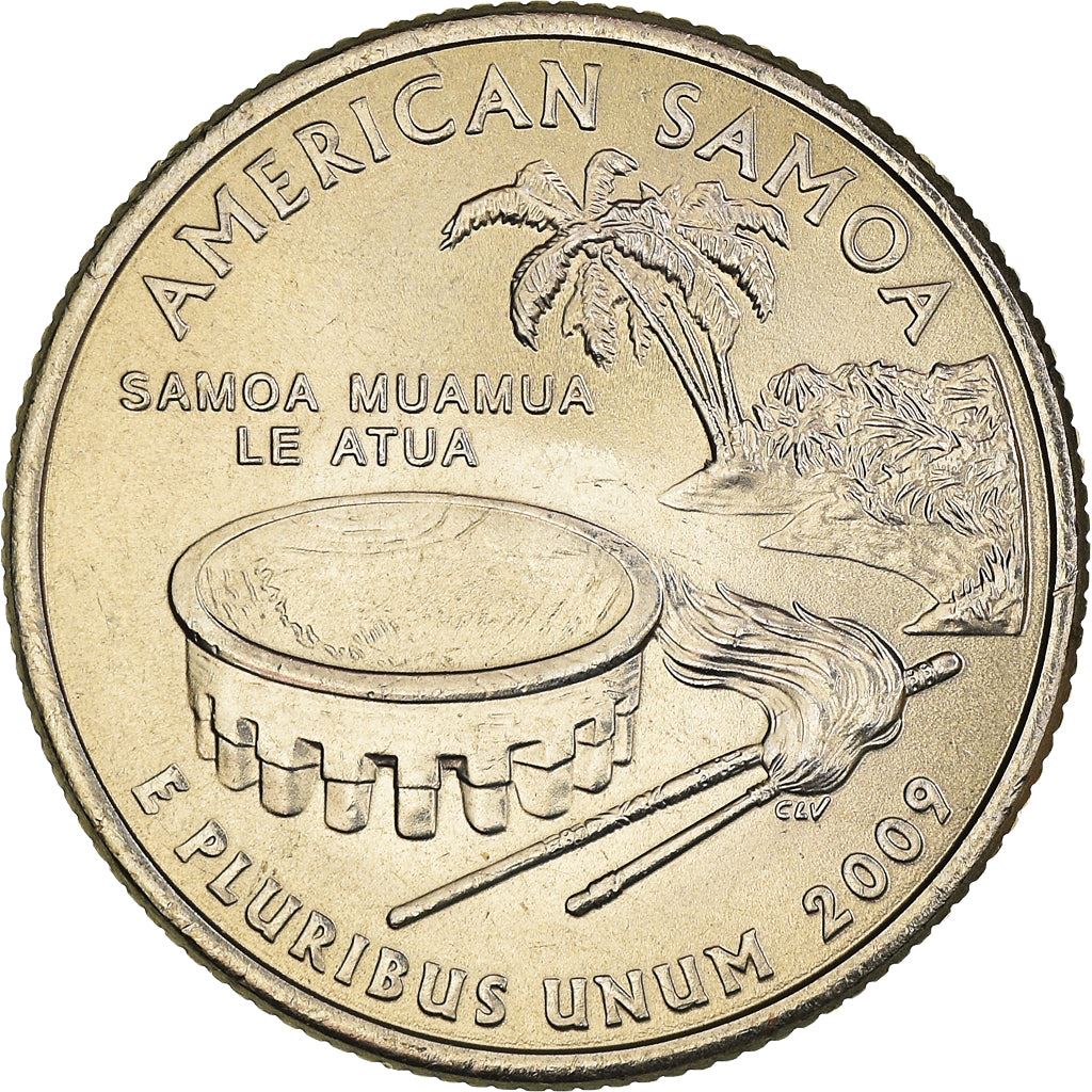 United States Coin American ¼ Dollar | George Washington | American Samoa | Ava Bowl | Staff | KM448 | 2009