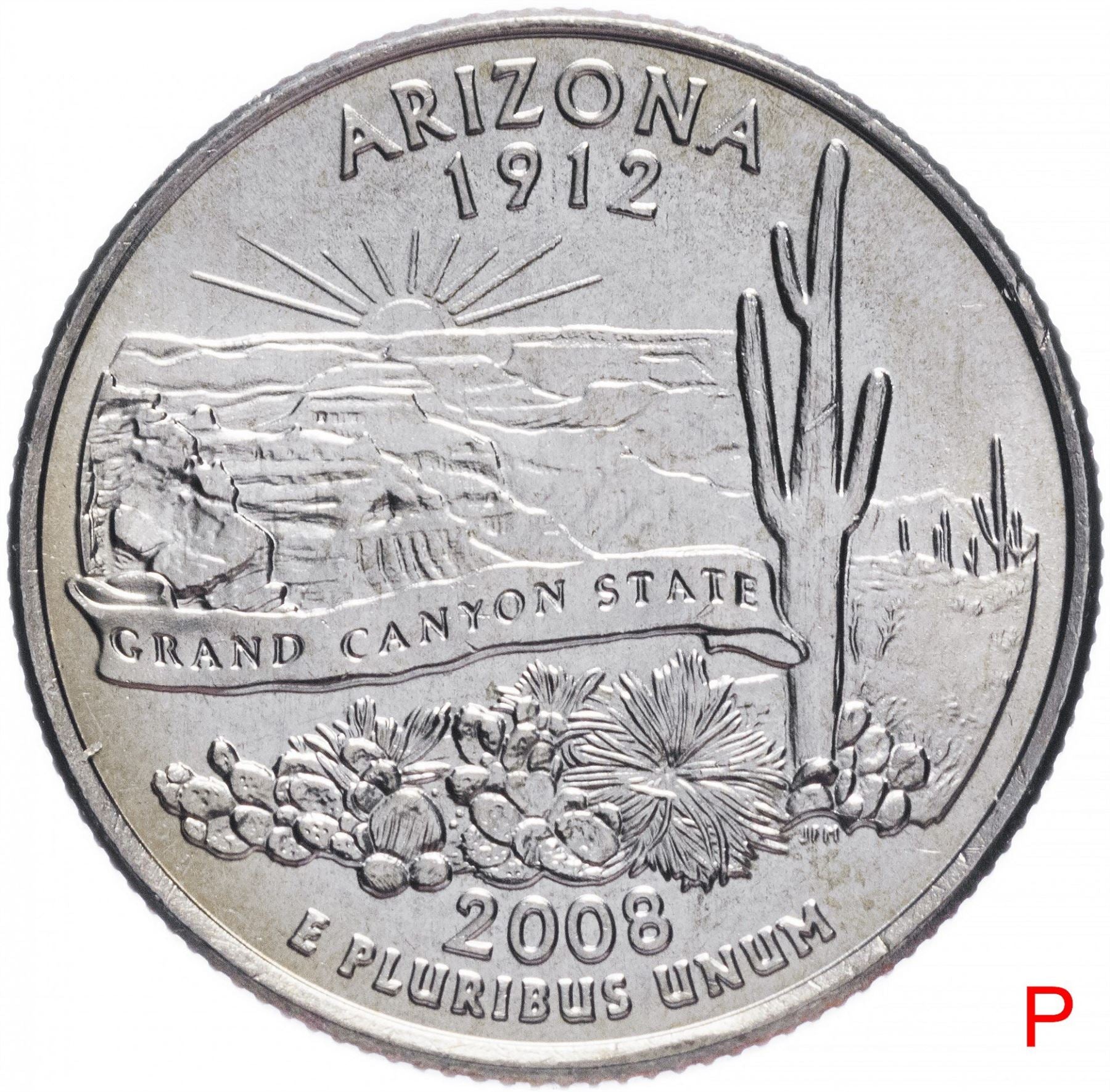 United States Coin American ¼ Dollar | George Washington | Arizona | The Grand Canyon | Saguaro Cactus | KM423 | 2008