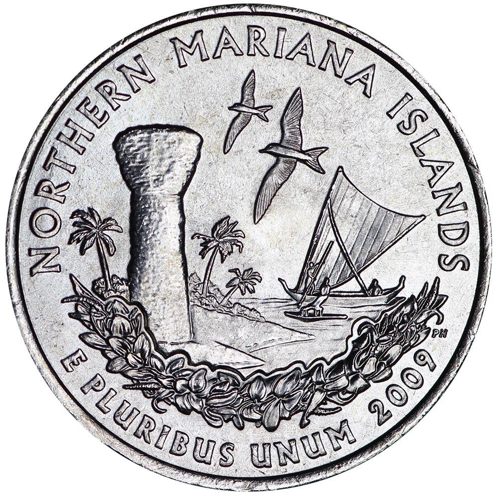 United States Coin American ¼ Dollar | George Washington | Northern Mariana Islands | Latte Stone | Birds | KM466 | 2009