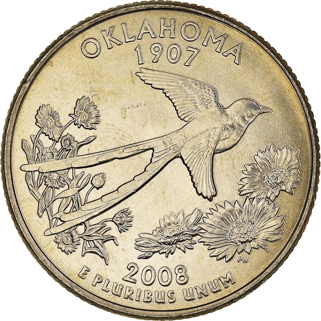 United States Coin American ¼ Dollar | George Washington | Oklahoma | Scissor-tailed Flycatcher | KM421 | 2008