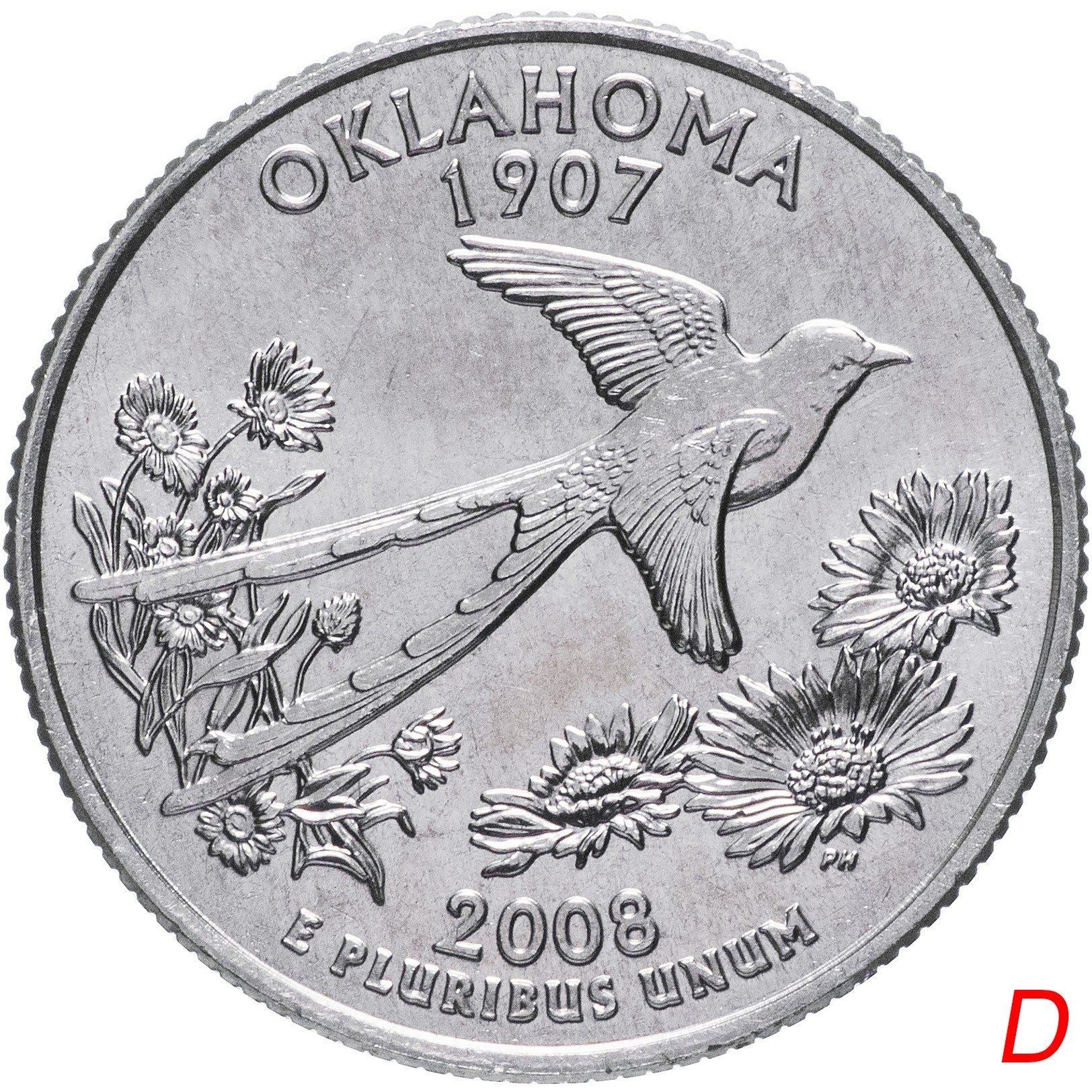 United States Coin American ¼ Dollar | George Washington | Oklahoma | Scissor-tailed Flycatcher | KM421 | 2008