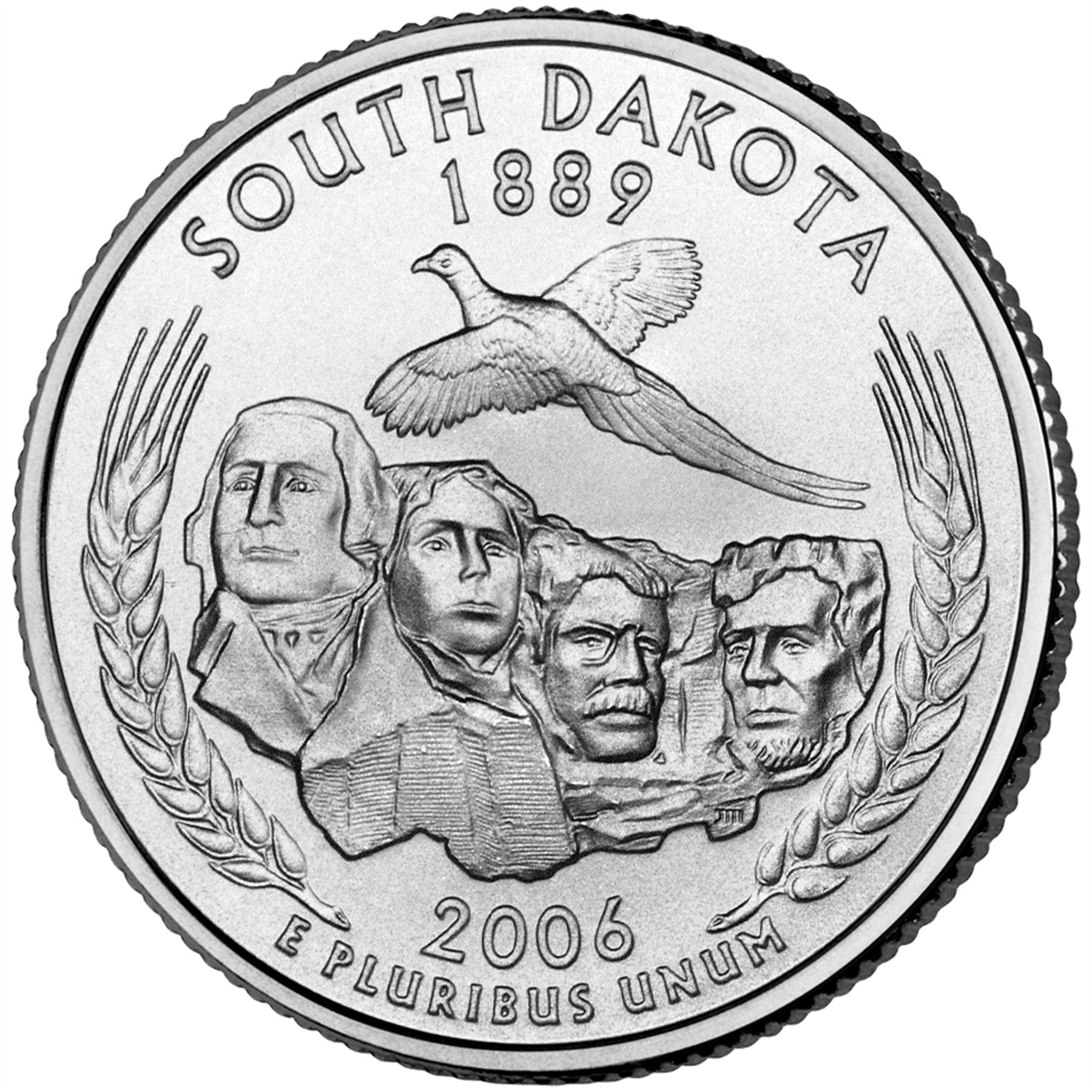 United States Coin American ¼ Dollar | George Washington | South Dakota | Mount Rushmore | Ring-necked Pheasant | KM386 | 2006