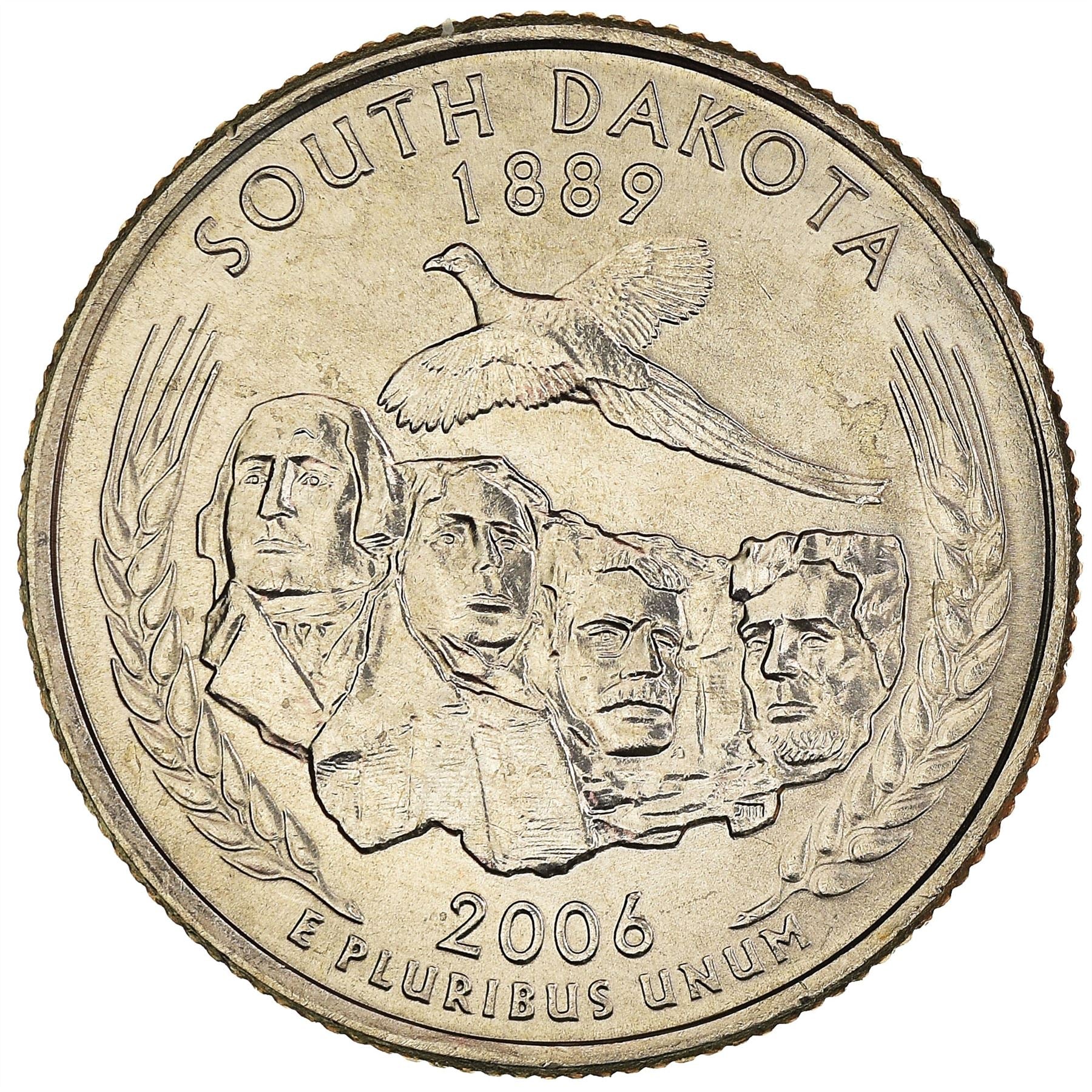 United States Coin American ¼ Dollar | George Washington | South Dakota | Mount Rushmore | Ring-necked Pheasant | KM386 | 2006