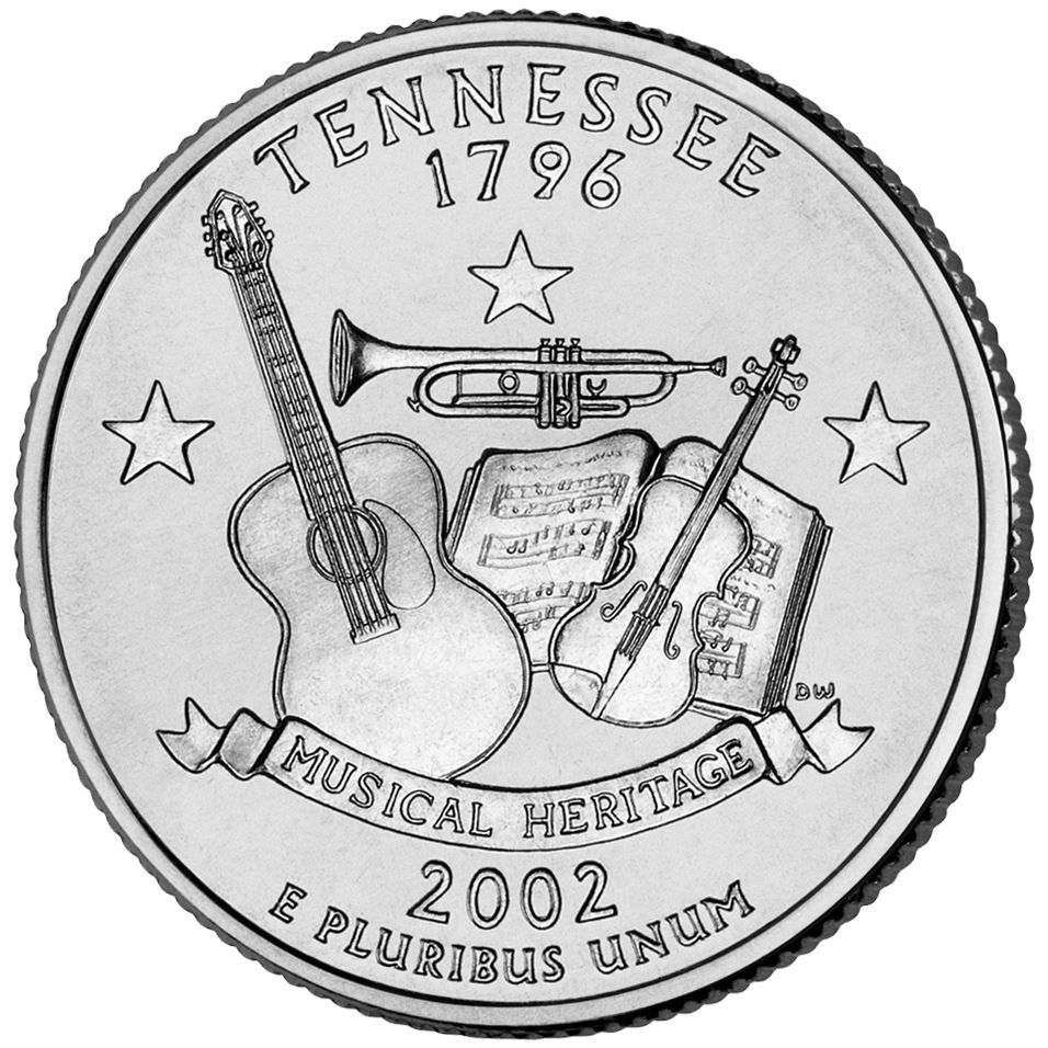 United States Coin American ¼ Dollar | George Washington | Tennessee | Guitar | Trumpet | Violin | KM331 | 2002