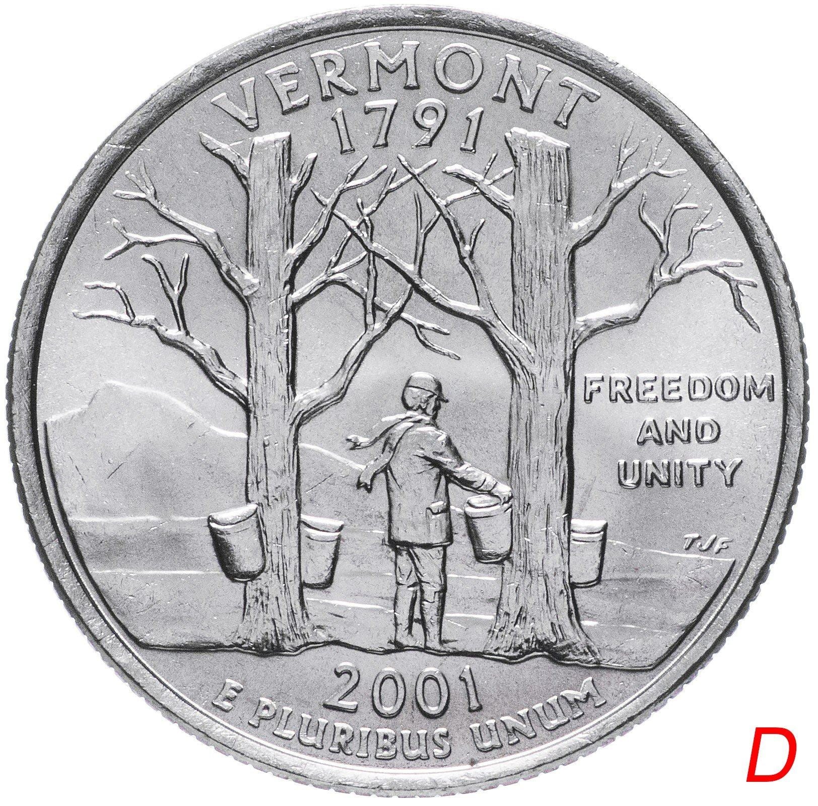 United States Coin American ¼ Dollar | George Washington | Vermont | Maple Tree | KM321 | 2001