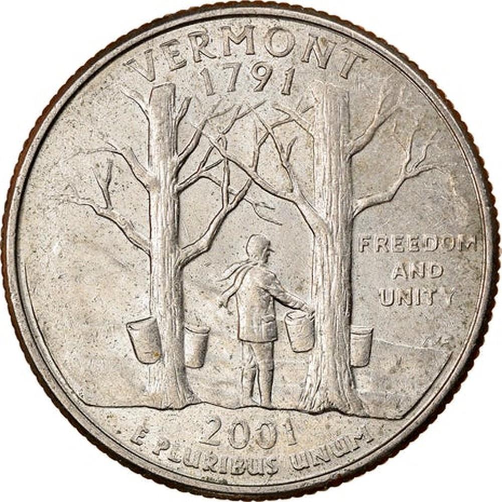 United States Coin American ¼ Dollar | George Washington | Vermont | Maple Tree | KM321 | 2001