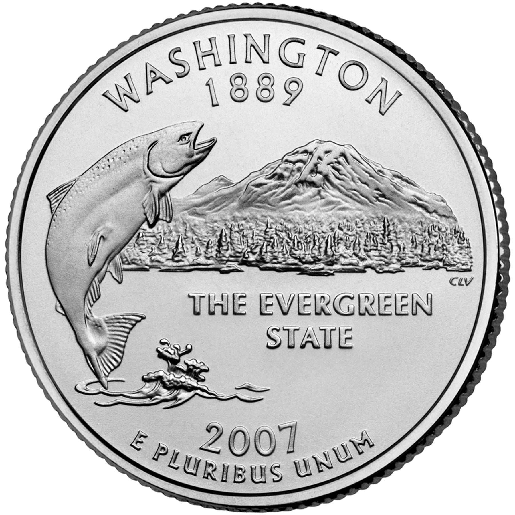 United States Coin American ¼ Dollar | George Washington | Washington | King Salmon | Mount Rainier | KM397 | 2007