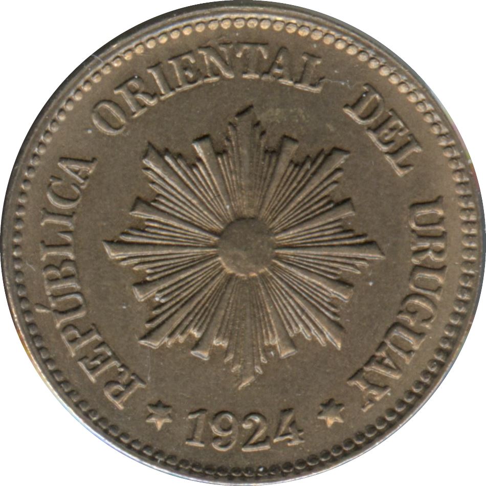 Uruguay 2 Centesimos Coin | Sun | Palm Wreath | KM20 | 1901 - 1941