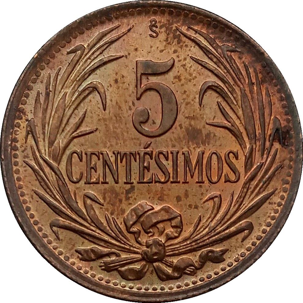 Uruguay 5 Centesimos Coin | Sun | KM21a | 1944 - 1951