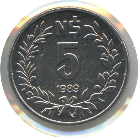 Uruguay 5 Nuevos Pesos Coin | Sun | Olive Branch | KM92 | 1989