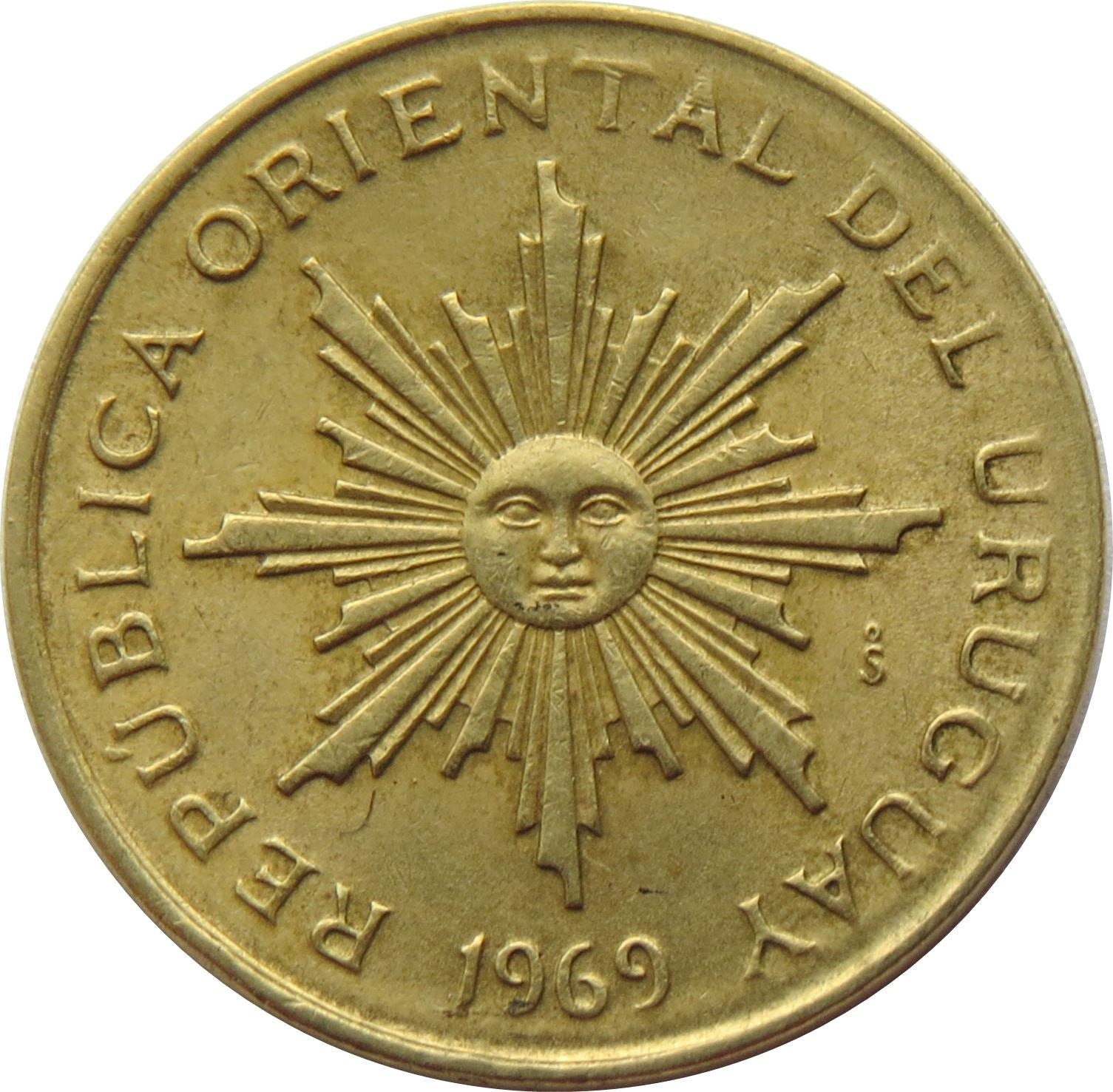 Uruguay Coin 	Uruguayan 1 Peso | Erythrina Crista-galli | Sun | KM52 | 1969