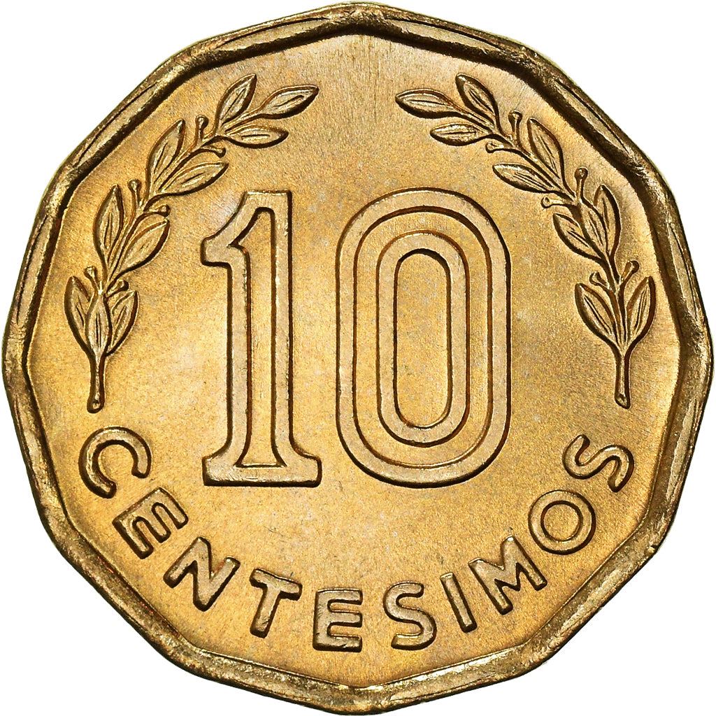 Uruguay Coin Uruguayan 10 Centésimos | Hoerse | Olive Sprig | KM66 | 1976 - 1981