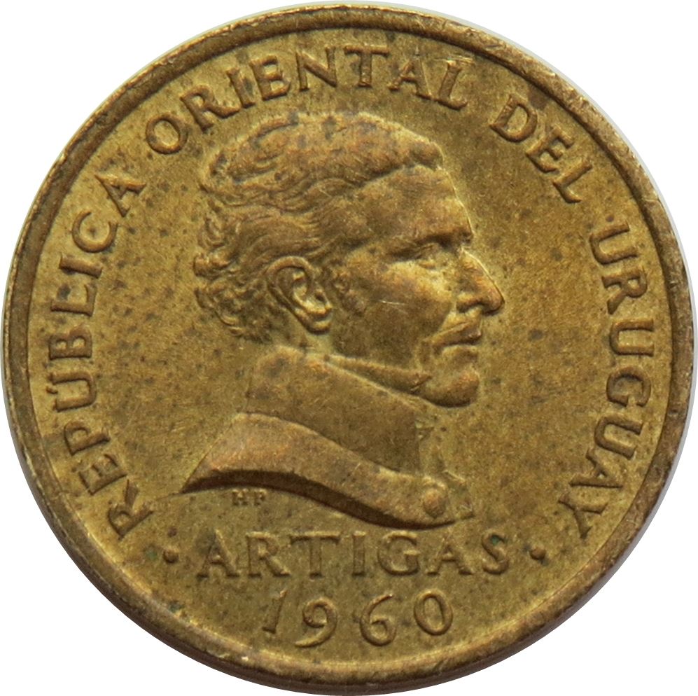 Uruguay Coin 	Uruguayan 2 Centésimos | Jose Gervasio Artigas | KM37 | 1960