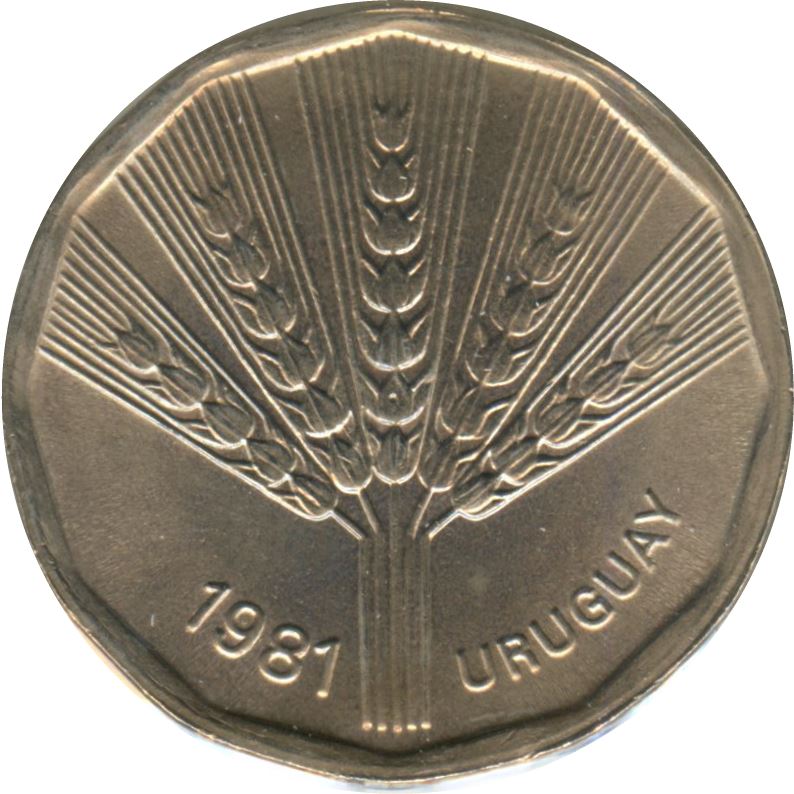 Uruguay Coin Uruguayan 2 Nuevos Pesos | FAO | Wheat Ears | KM77 | 1981