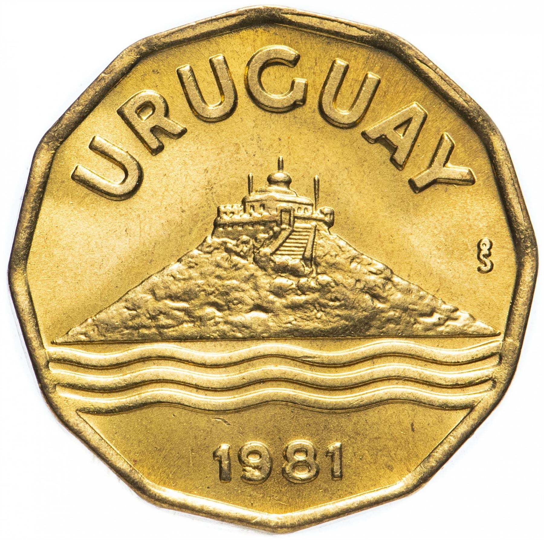 Uruguay Coin 	Uruguayan 20 Centésimos | Montevideo Hill Fortress | Olive Sprig | KM67 | 1976 - 1981