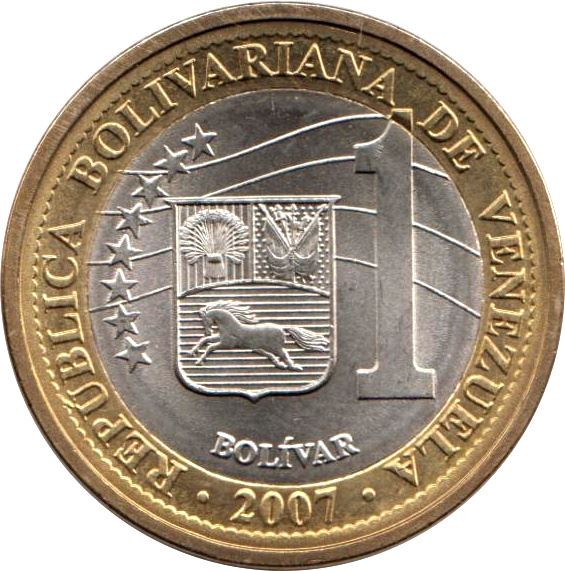 Venezuela | 1 Bolivar Coin | Palomo Horse | Simon Bolivar | KM93 | 2007 - 2012