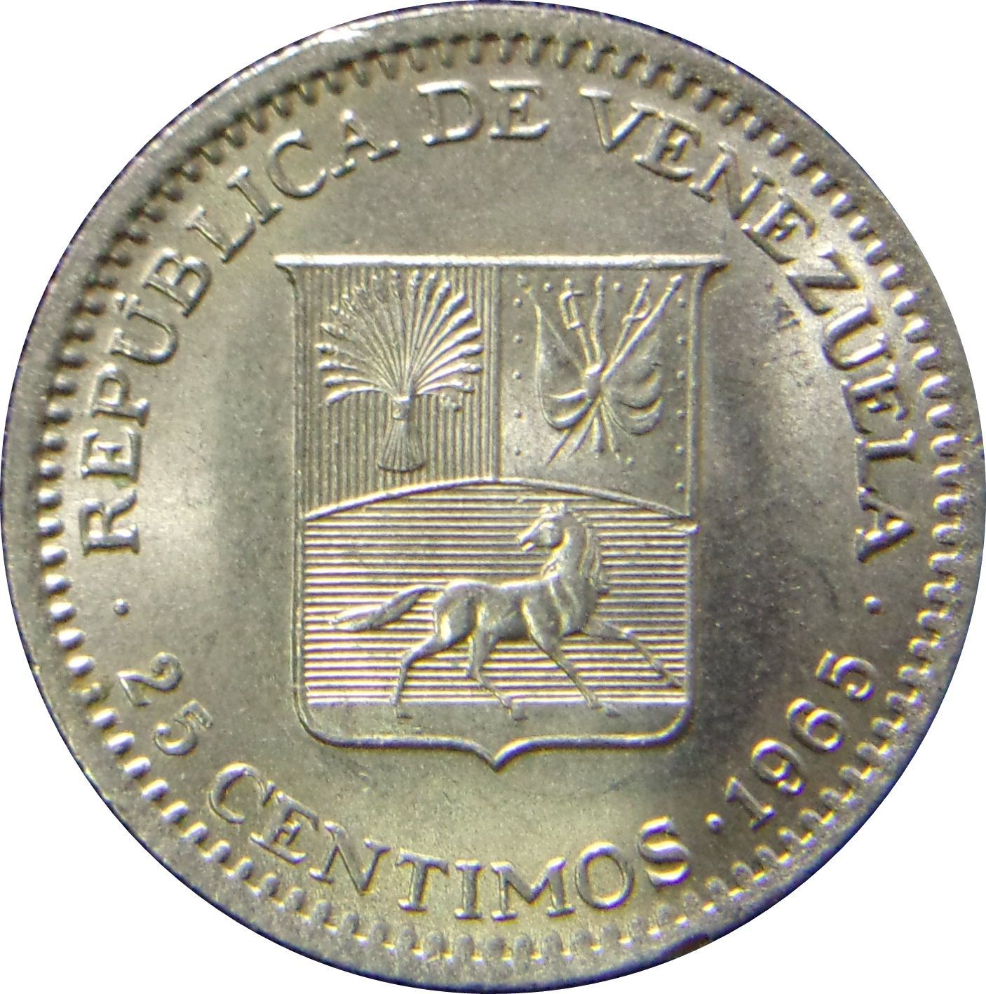 Venezuela | 25 Centimos Coin | Palomo Horse | Simon Bolivar | KM40 | 1965