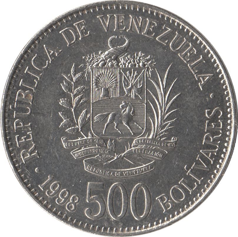 Venezuela | 500 Bolivares Coin | Palomo Horse | Simon Bolivar | KM79.1 | 1998