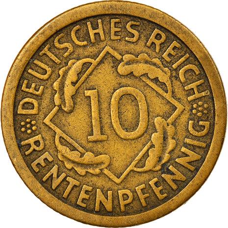 Weimar Republic 10 Rentenpfennig Coin | German Reich | KM33 | 1923 - 1925