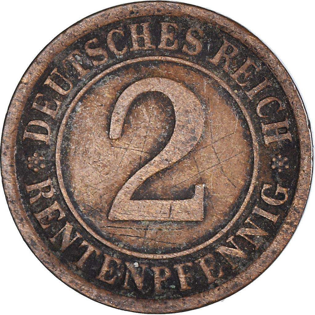 Weimar Republic 2 Rentenpfennig Coin | German Reich | KM31 | 1923 - 1924