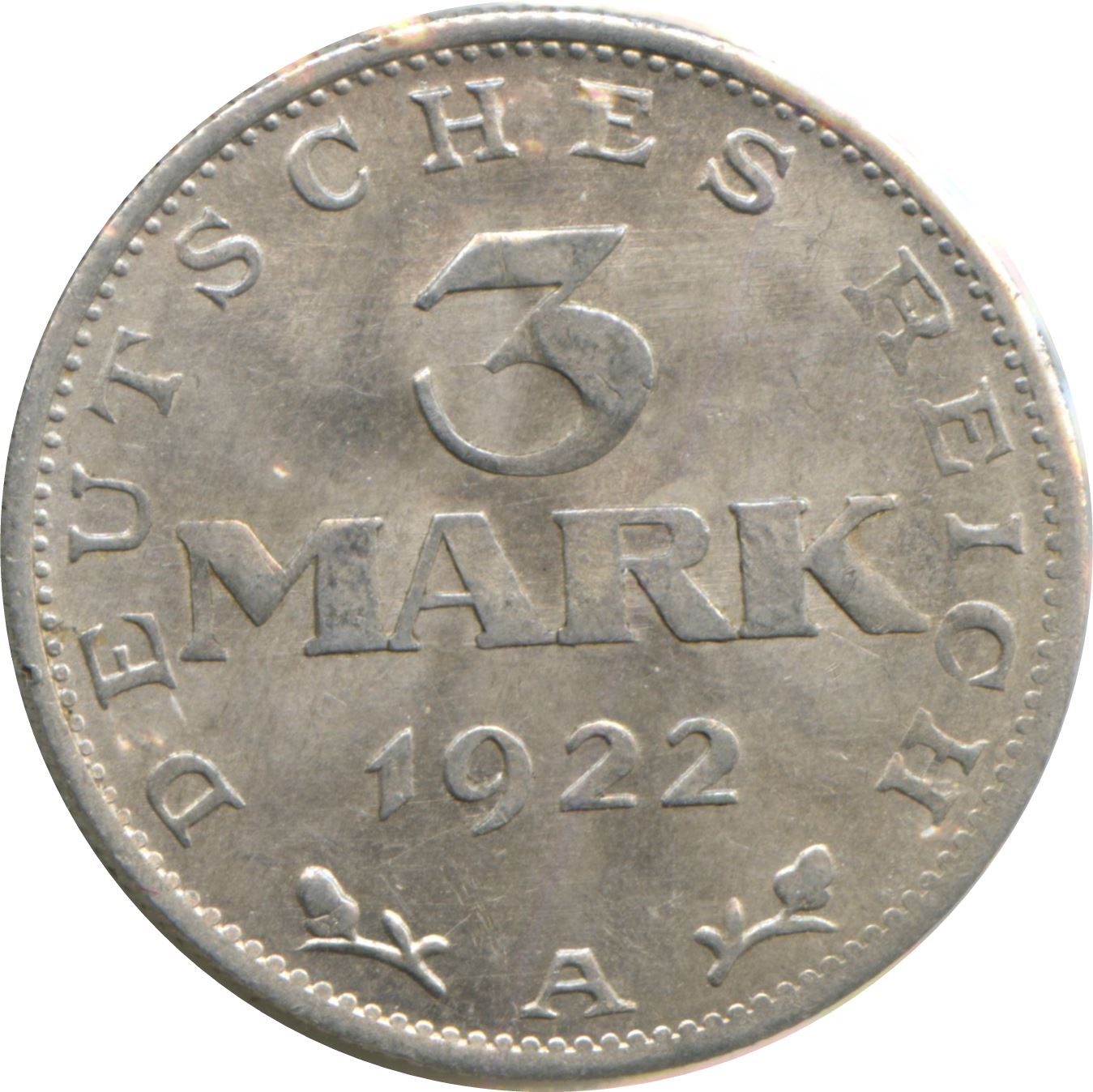 Weimar Republic 3 Mark Coin | German Reich | KM28 | 1922