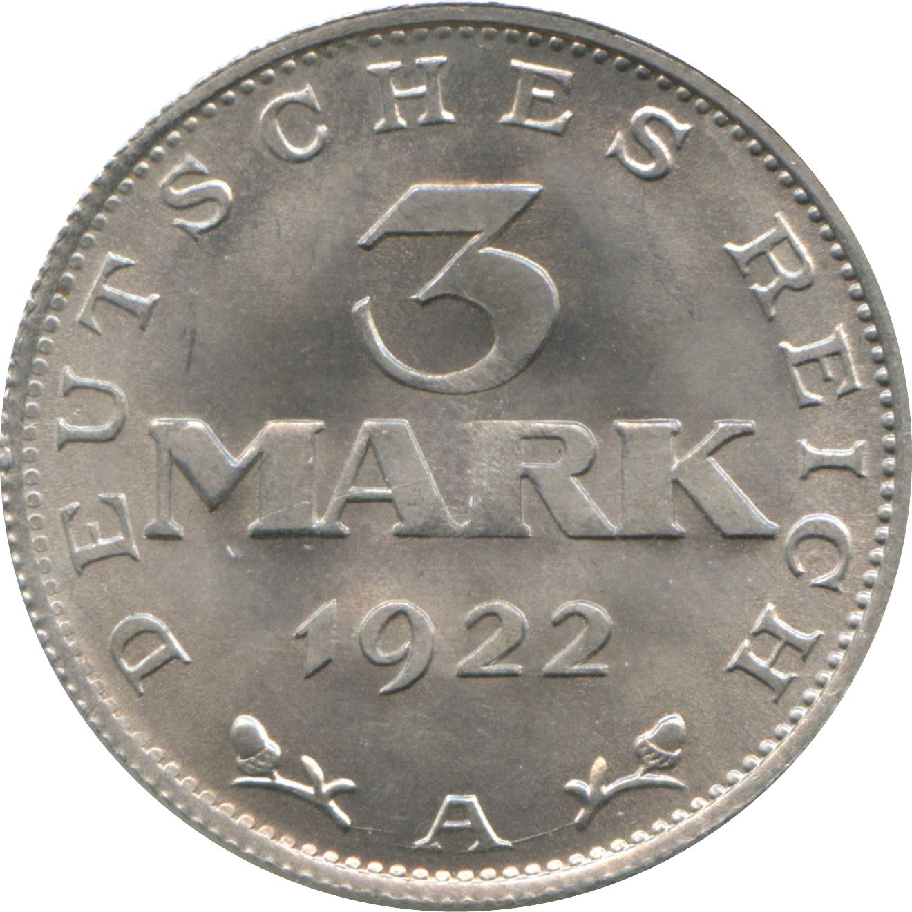 Weimar Republic | 3 Mark Coin | Weimar Constitution | German Reich | KM29 | 1922 - 1923