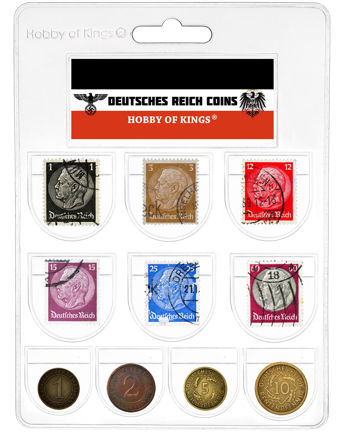 Weimar Republic 4 Coin Set 1 2 5 10 Reichspfennig | 6 Deutsches Reich Stamps 1924 - 1938