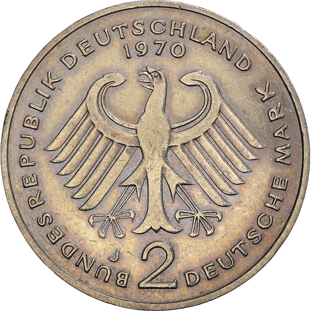 West German 2 Deutsche Mark Coin | Konrad Adenauer | KM124 | 1969 - 1987