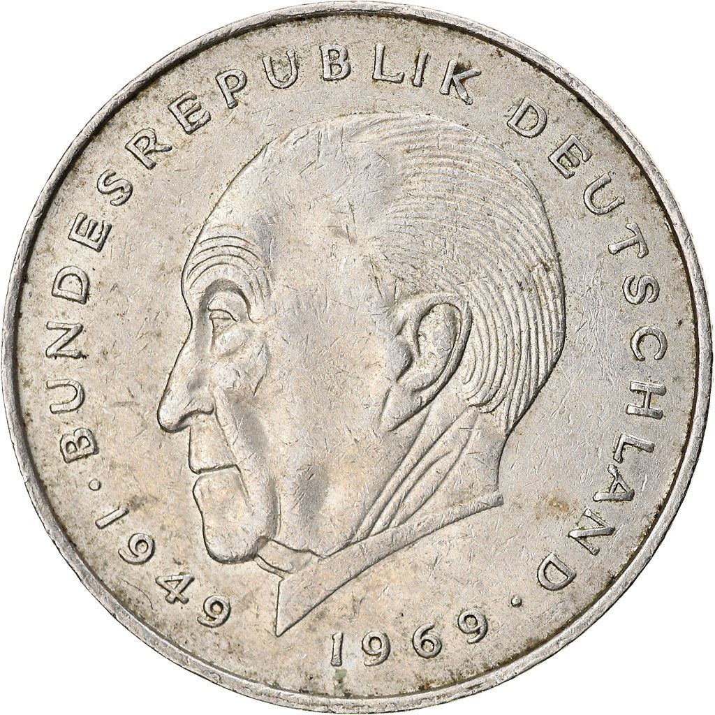 West German 2 Deutsche Mark Coin | Konrad Adenauer | KM124 | 1969 - 1987