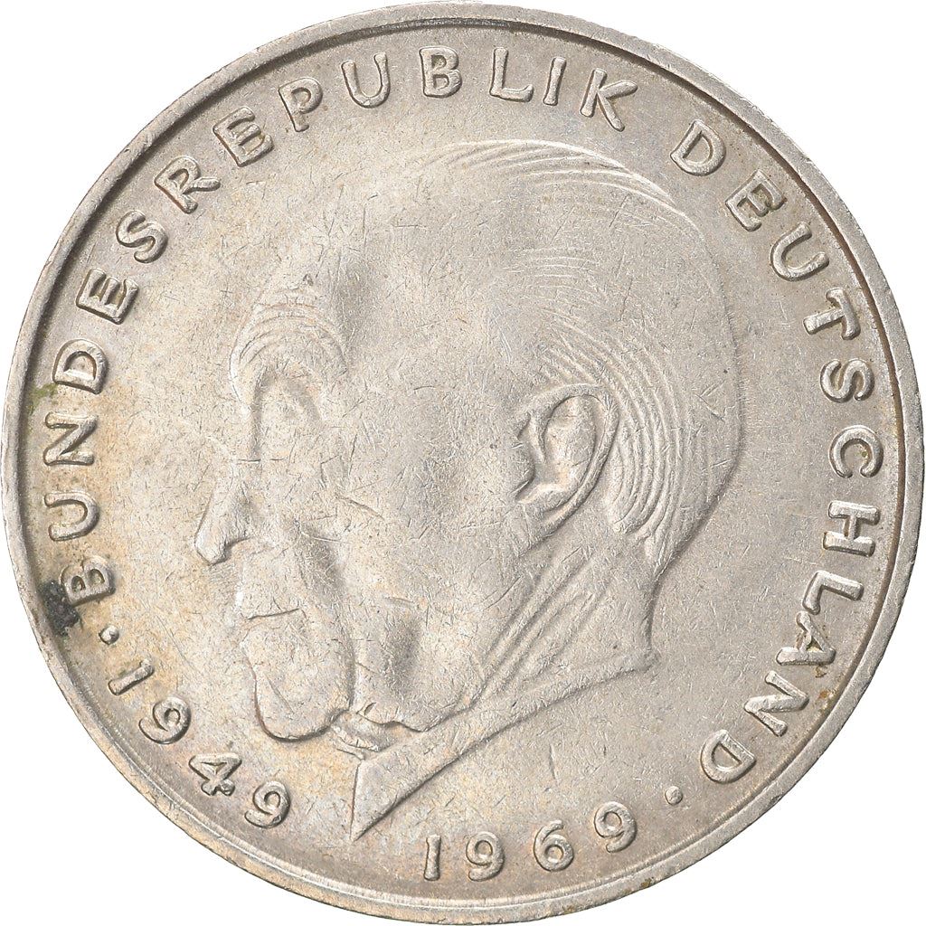 West German 2 Deutsche Mark Coin | Konrad Adenauer | KM124 | 1969 - 1987