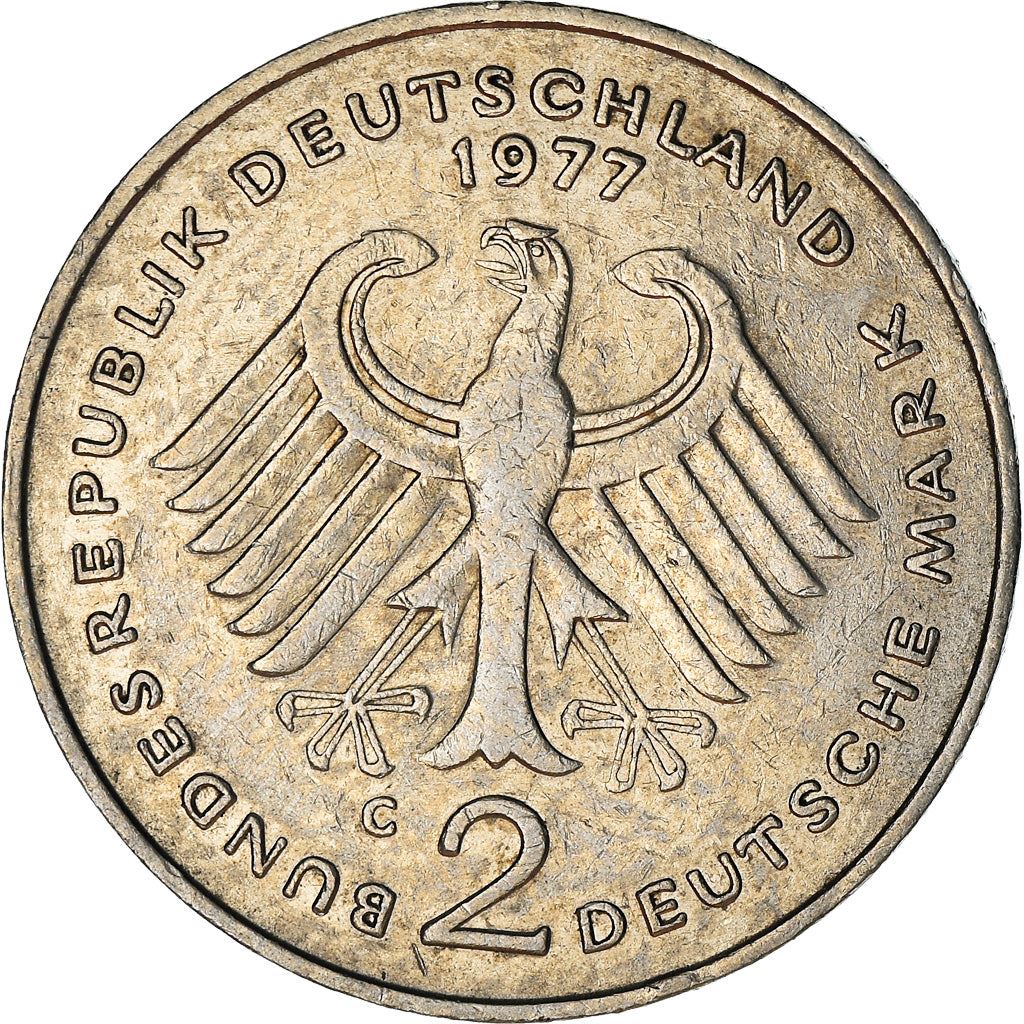 West German 2 Deutsche Mark Coin | Konrad Adenauer | KM124 | 1969 - 1987