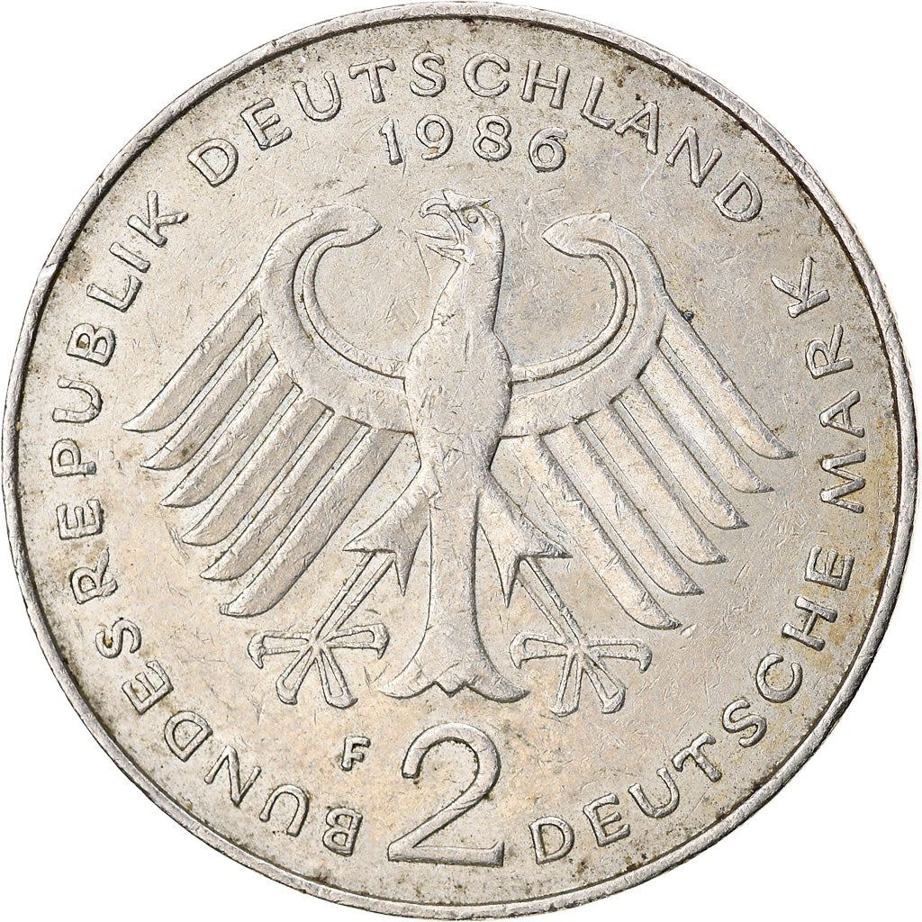 West German 2 Deutsche Mark Coin | Konrad Adenauer | KM124 | 1969 - 1987